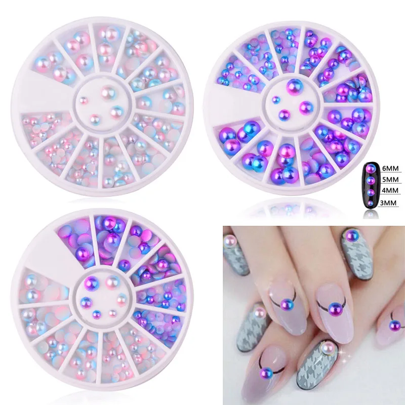 

DIY 3D Mix Size Pearl Flat Rhinestone white Magic Design Mermaid Gradient Symphony Charms Beads Wheel Manicure tools