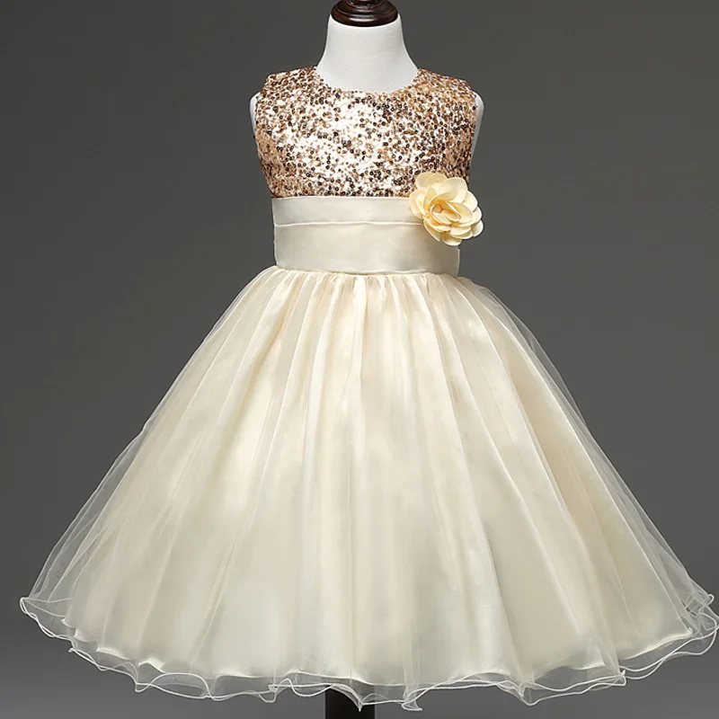 BacklakeGirls/Лидер продаж года; Недорогие Платья с цветочным узором для девочек; разноцветное платье с блестками для свадебной вечеринки - Цвет: Cream