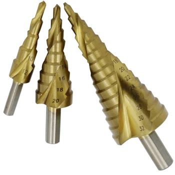 

Titanium Step Cone Drill Bit Triangle handle spiral groove Step drill set 3pcs 4-32mm HSS Spiral Grooved Center Drill Bit