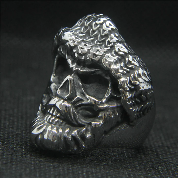 

Drop Ship 2019 Cool Silver Hat Biker Skull Ring 316L Stainless Steel Mens Biker Punk Ghost Moustache Skull Ring