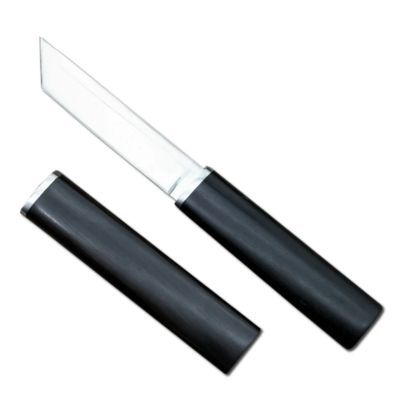 

ToughKeng D2 Steel Blade Japanese Knife,58-60HRC Ebony Wood Handle Tanto Self-Defense Samurai Knife