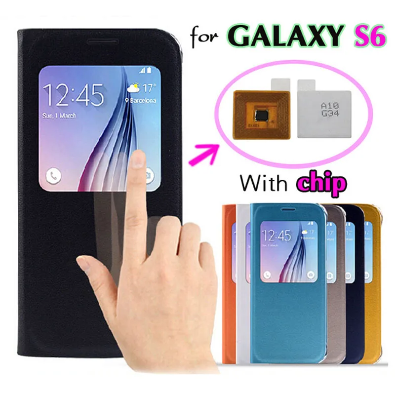 

Filp Leather Case For Samsung Galaxy S6 G9200 with Chip Smart View Open Window Dormancy Function Flip Back Cover for S6 Edge