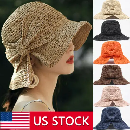 

Summer Ladies Sun Beach Straw Hat Floppy Foldable Wide Brim Women Gardening Hat