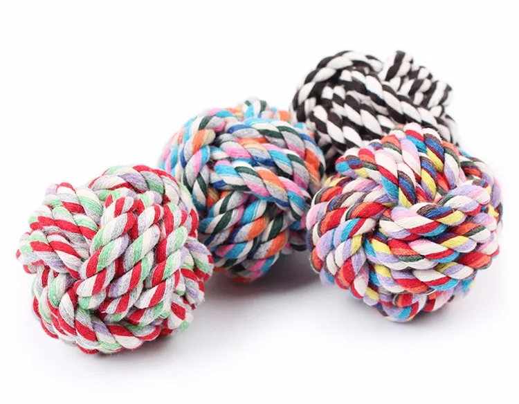 3 Size 1pc Colorful Cotton Braided Dog Toy Ball Bite Resistant Dog Chew Toys Diameter 5/7/9cm