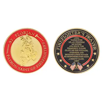 

Gold Plated Souvenir Challenge Collectible Coin Collection Art Craft St. Florian Patron Saint Of Firefighters Commemorative Coin