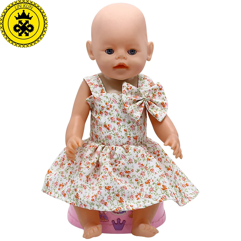Baby Doll Clothes Small Floral Pattern Bowknot Princess Dress Fit 43cm