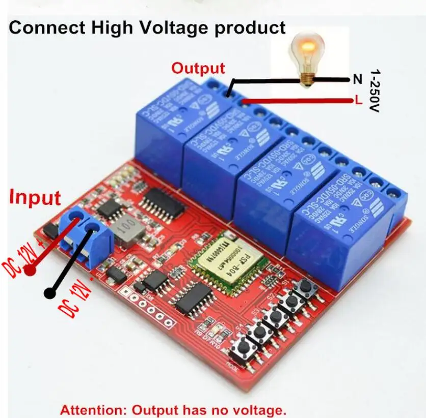 

DC 12V 4ch Channel WiFI Switch Smart Home Automation Module on/off Wireless Timer Diy Switch
