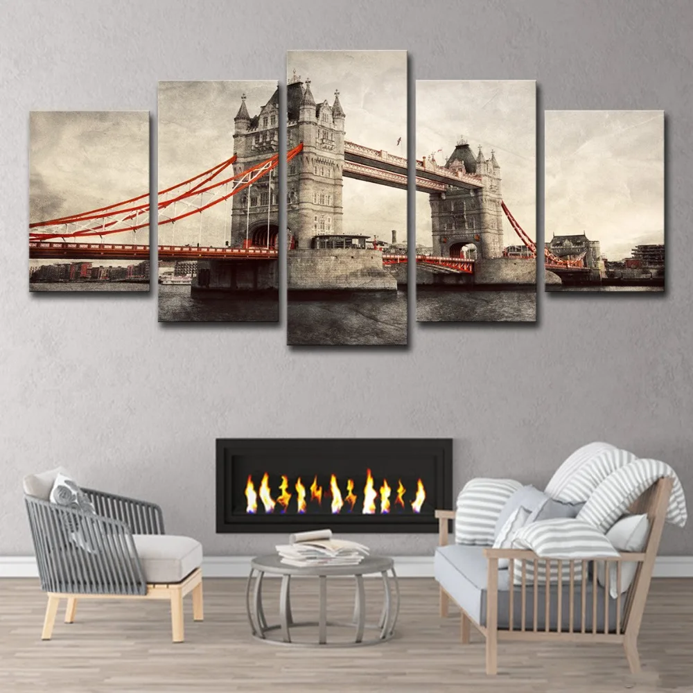 5P0039 Canvas Paintings Home Decor Framework 5 Pieces Tower Bridge Pictures HD Prints London River Thames Posters Living Room Wall Art  (14)