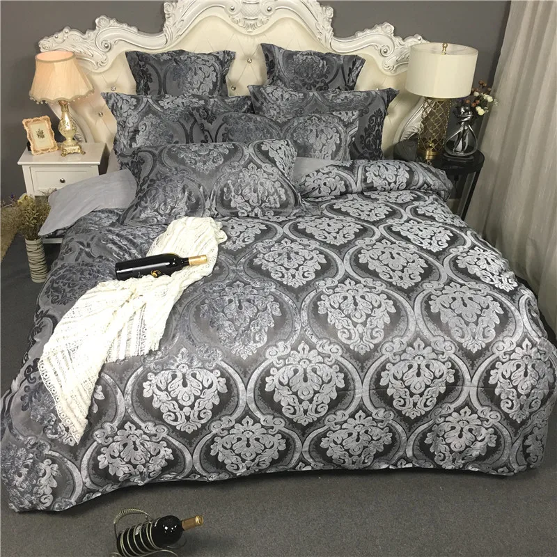 2017 Luxury Fleece fabric bedding set gray purple red