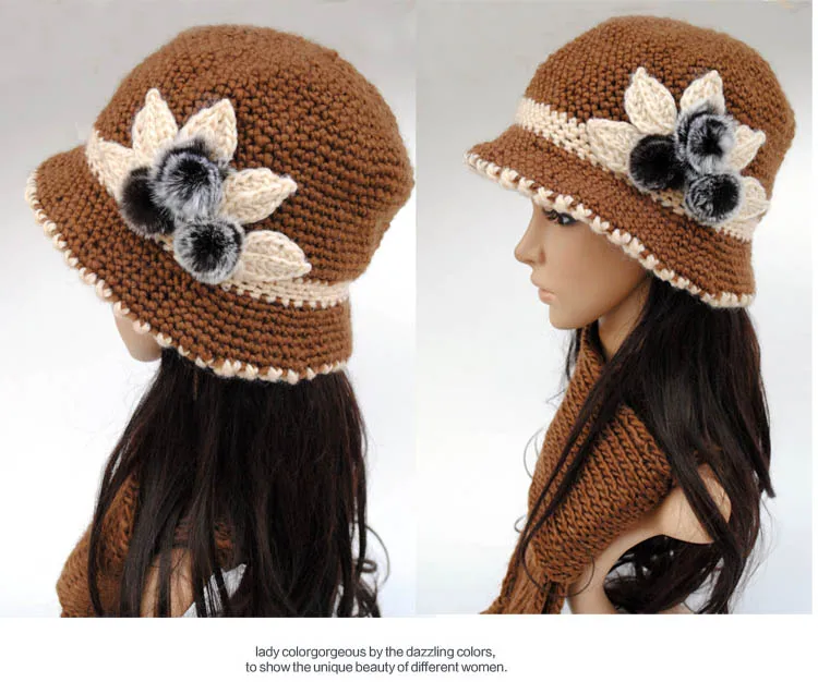 Модные шерстяные вязаные крючком шапки для женщин, зимняя шапка, двухслойная утолщенная вязаная шапка, шарф, Твинсет