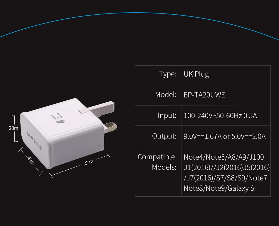 6Samsung S8 S9 plus Original Fast Charger 9V1.67A & 5V2A 1.2m USB Type C Cable Wall Adapter EUUSUK Note8 S 9 S 8  C5 C7 C9pro