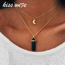 KISS WIFE 1PCnatural stone moon choker necklace fashion gold color crystal pendant necklace for women