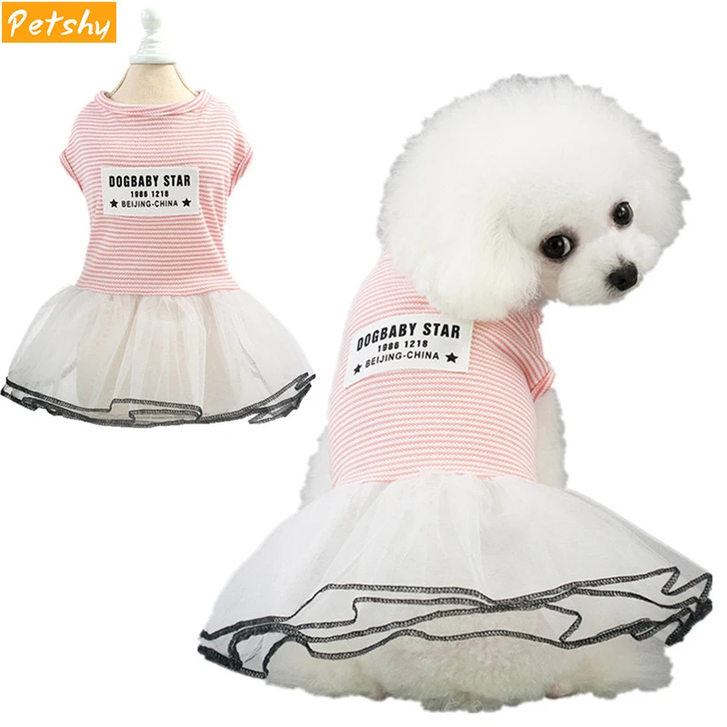 Petshy модное Полосатое платье для собак; Одежда для собак; сезон весна-лето; Кружевной Костюм принцессы для щенков; костюм для чихуахуа, Йоркского Тедди