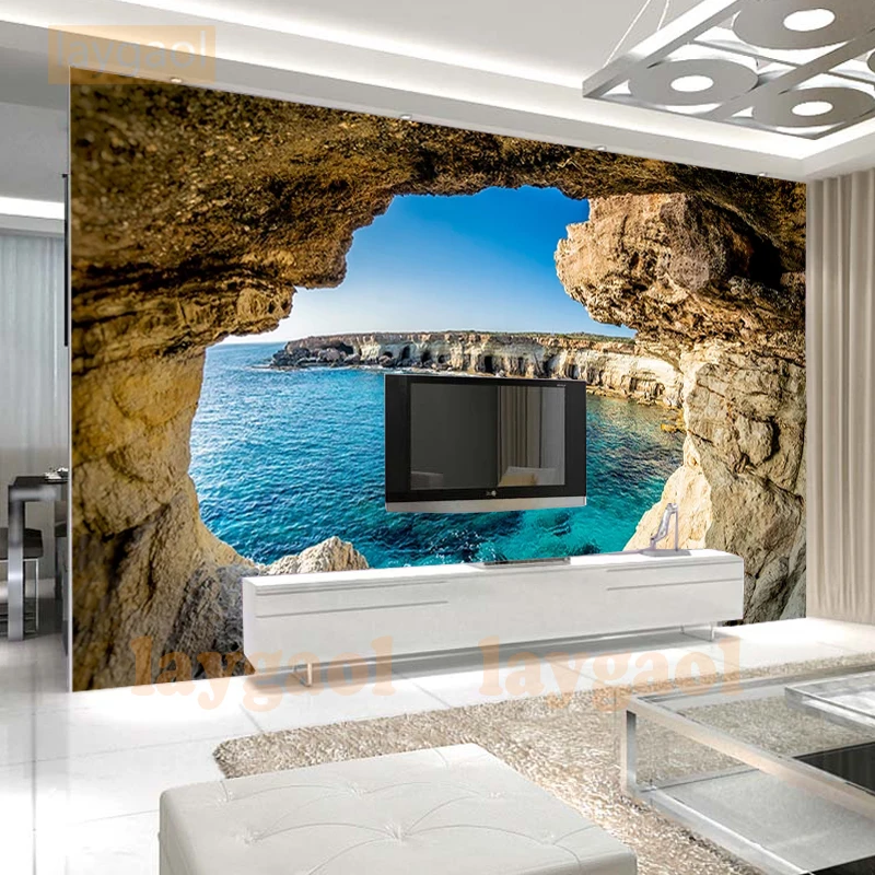 

Custom Photo Wallpaper Murals 3D stereoscopic see sea hole cave Landscape Mural Wall Home Interior Decoration Wall Paper