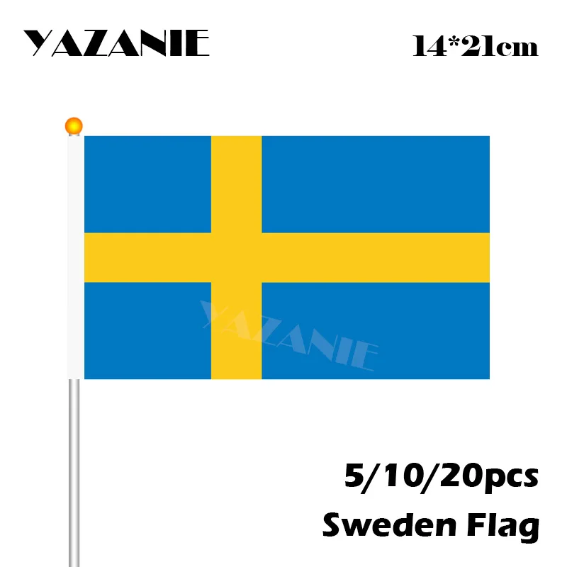Yazanie 14*21 см 5/10/20 штук небольшой Швеция Флаг ручной Национальный флаг с шест передачи Флаг маленький Размеры с летающим баннером для флага изготовленная на заказ