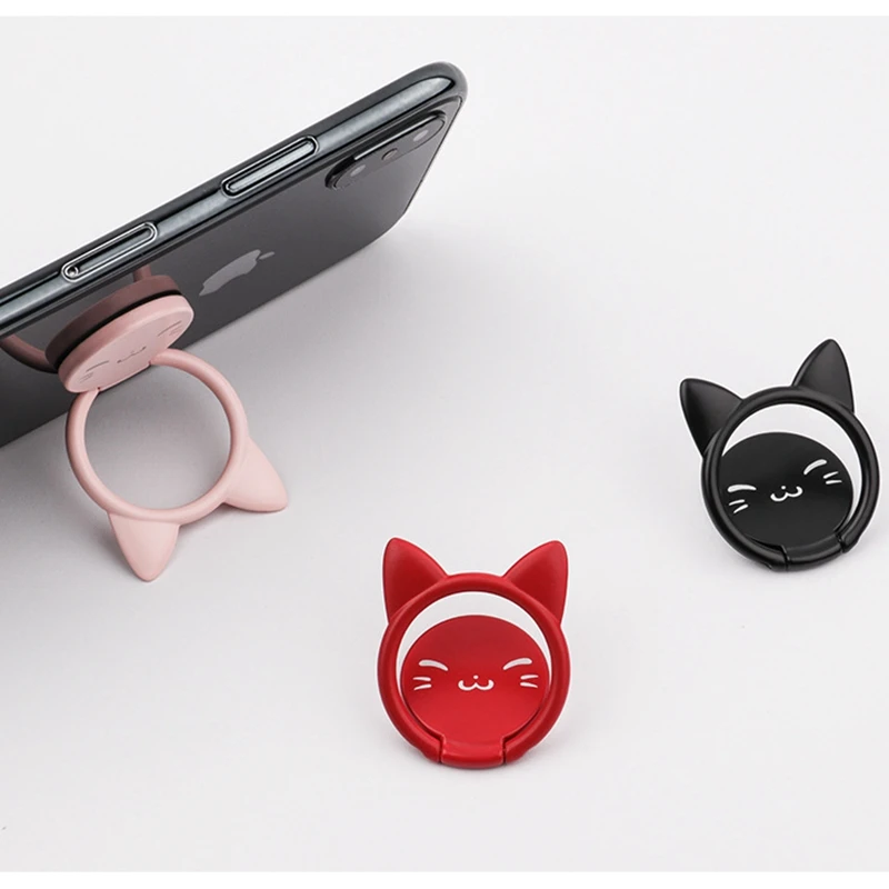 

Alloy Cat Ear Cute Finger Ring Holder For iPhone Samsung Xiaomi Huawei 360 Rotate Mobile Phone Stand For Magnetic Car Holder