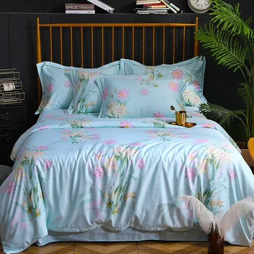 Butterflay цветочный принт простыня пододеяльник подушка shams 4 шт. Tencel мягчайшие постельные принадлежности из шелка набор королева король двойной размер постельный комплект - Цвет: color 3