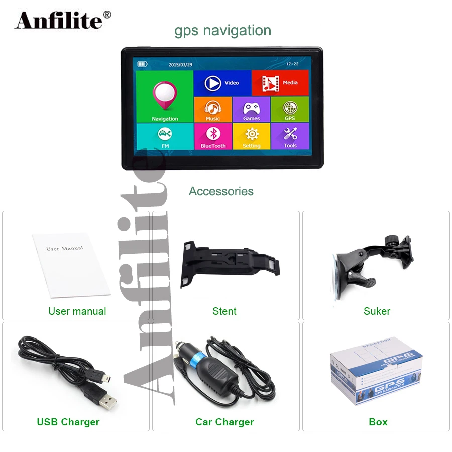 

Anfilite 7 inch truck DDR 256M 8GB MTK vehicle 800MHZ Bluetooth MP3/MP4 Players FM Transmitter car avin CE 6.0 GPS Navigation