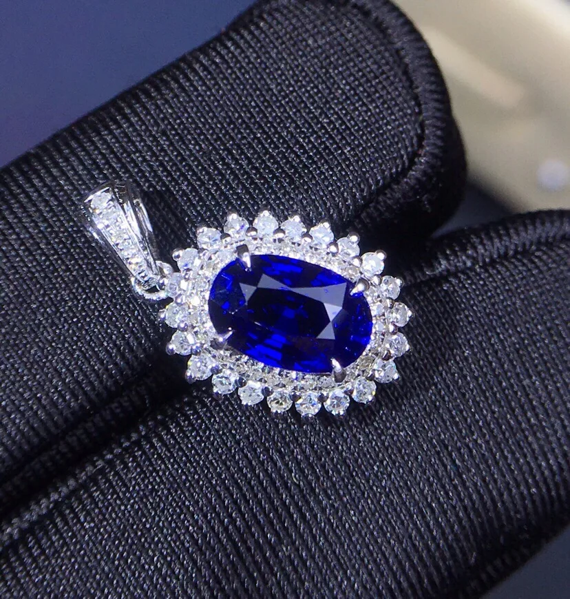 

Fine Jewelry Customized Size Real 18K White Gold AU750 100% Natural Royal Blue Sapphire Gemstones Pendants for Women Necklace