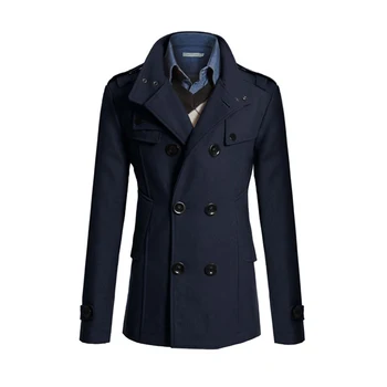 

Casual Jackets Woolen Pea Coat Double Breasted Winter Wool Coat Slim Fit Jacket Windbreakers Trench Homme Plus Size