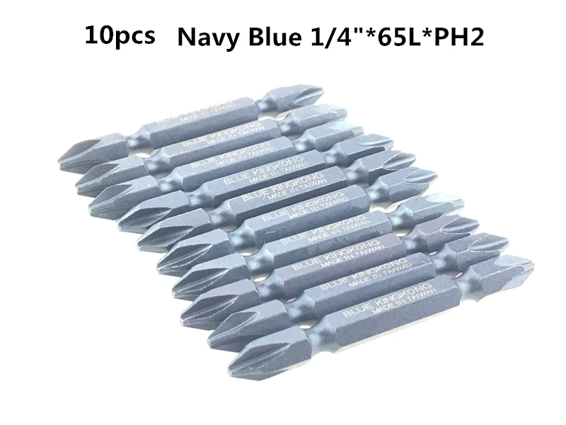 

10pcs 1/4" Navy-Blue Double-Bit Set Magnetic Electric Screwdriver Bits PH2 Length 65mm Power Tools
