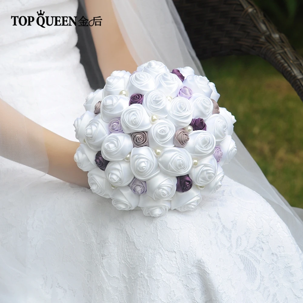 

TOPQUEEN F5 Bouquet of artificial flowers wedding purple bouquet burgundy flowers white bouquet wedding brooch bouquet