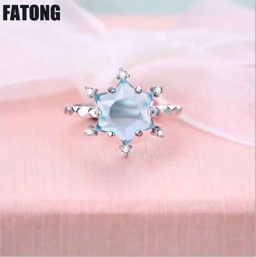 

Topaz Hibiscus 925 sterling silver ring women temperament snowflake-shaped jewelry wholesale. J030