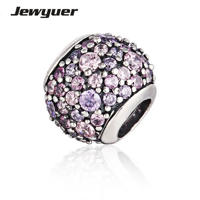 

Summer collection Purple/Pink Pave Lights charms 925 Sterling Silver fine jewelry Fit bead Charm Bracelet DIY for women BE131