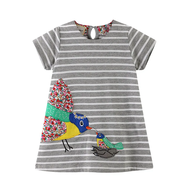 

Dress Bird Print Baby Girl 100% Cotton Short Sleeve Dress Girl Child Costume Princess Skirt Party Dresses Kids2019 Summer New