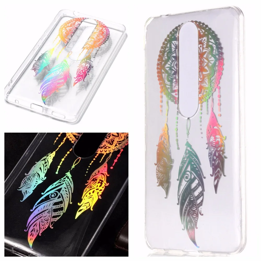 

For Nokia 6 2018 Case for Nokia 6.1 Cases TA-1068 TA1050 Soft Silicone Shell Laser Colorful Cover Wind bell Dandelion Coque