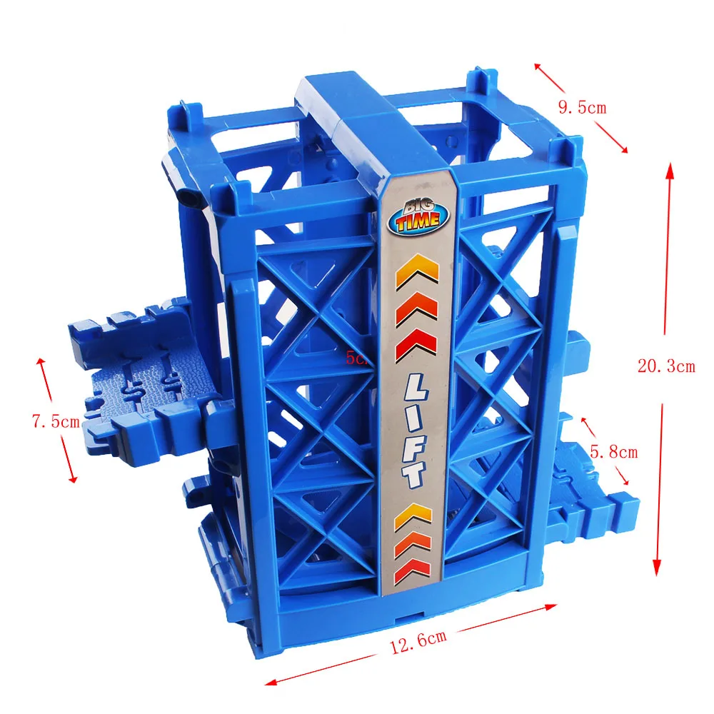 Vertical lift toy mini car track attachment Toy car fan lifts and ramps