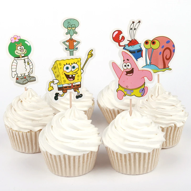 24 Pcs 6 Conceptions Spongebob Patrick Etoiles Gateau Topper Choix De Bande Dessinee Theme De Fete D Anniversaire Decorations Enfants Evnent Party Favors Aliexpress