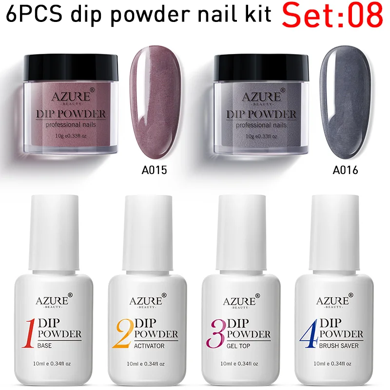 

Azure Beauty 6Pcs/Lot Coffee Color Dipping Powder Nail Art Glitter Powder Decorations Base Top Coat Nail Art Brush Saver Powder