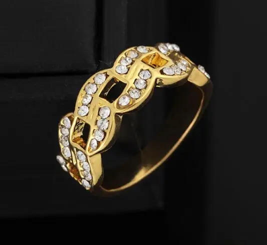 

HIP Hop Punk Rap Rhinestone Iced Out Bling Cuban Link Chain Ring IP Gold Filled Bling Titanium Stainless Steel Rings for Men Jew