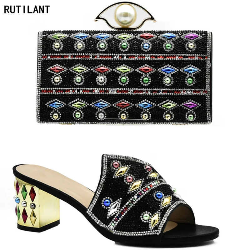 

New Arrival Black Color Italian Ladies Shoe and Bag Set High Quality African Matching Shoes and Bags Italian In Women Italy Shoe