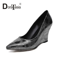 DoraTasia Size 32-40 Fashion Women High Heel Wedges Party Wedding Pumps Sexy Pointed Toe Less Platform Party Wedding Shoes