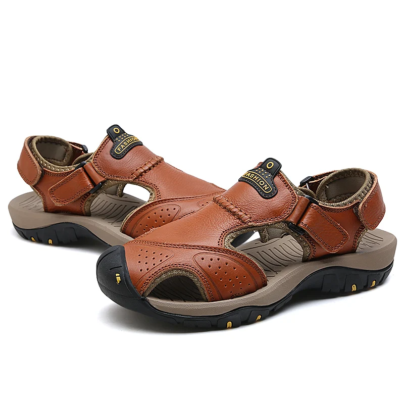 

Outdoor Beach Sandals Comfortable Summer Leather Sandals Men Fashion Mens Summer Breathable Native Shoes 2019 Big Size 38-47