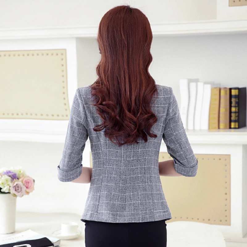 Women Suit 2019 Autumn New Casual Jacket Three Quarter Sleeved Suit Large Size Women Short Coats Spring Lattice Slim Suit FC81