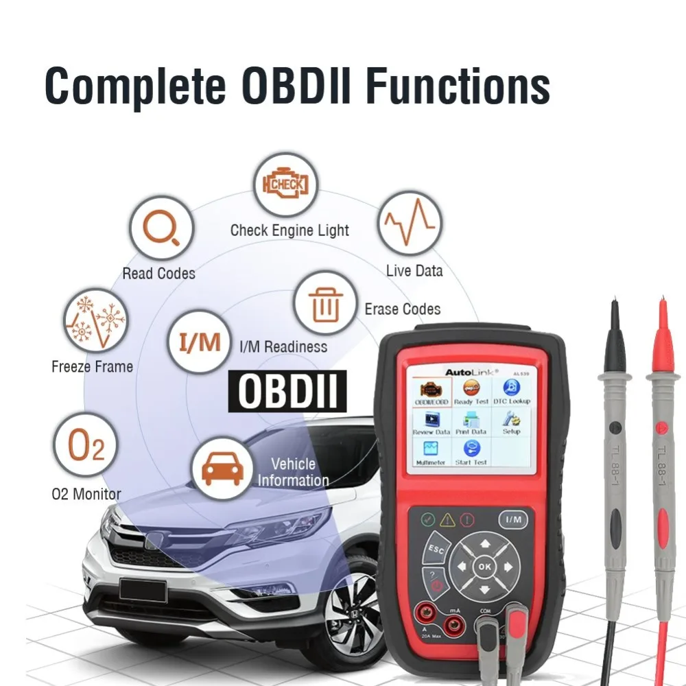 Autel AutoLink AL539 автоматический считыватель кодов OBDII диагностический инструмент OBD2