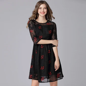 

2019 Print Hollow Out Lace Large Size Elegant Dress Sexy Women Half O Neck Fashion Night Club Body con Party Dresses Wholesale