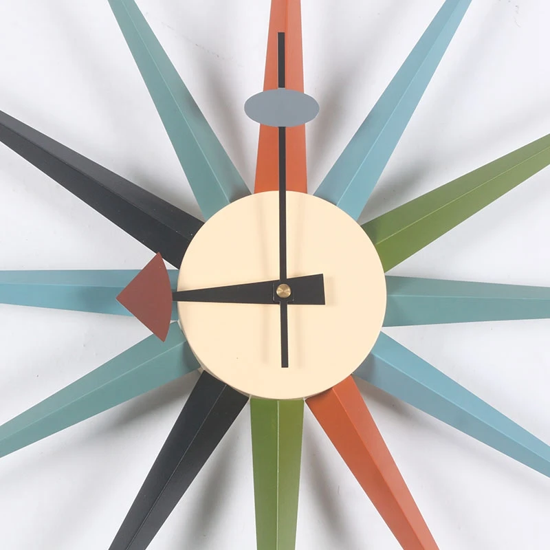 

ABLA Round Retro Nordic Ray Clock Ornament Art Wall Clock Need To Assemble By Yourself Mixed Color Wood