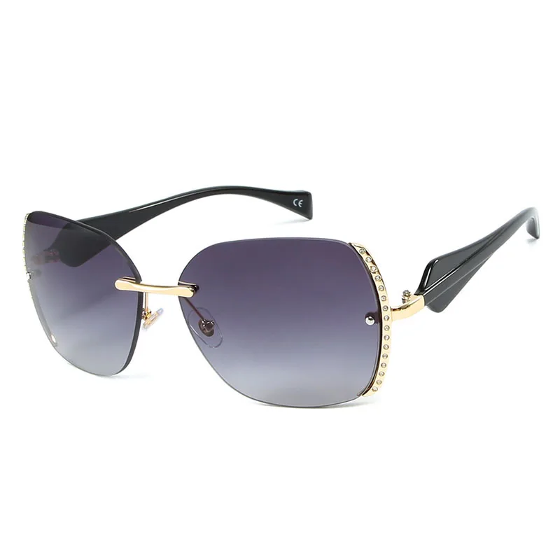 2019 New Rimless Goggle Diamond Side Gradient Sunglasses Women Retro Sun Glasses Vintage Eyeglasses 