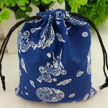 

Meetcute 10pcs/set Wholesale Blue And White Porcelain Pouches Printed Cotton Beam Bunch Pocket Jewelry Pouch Drawstring Gift Bag