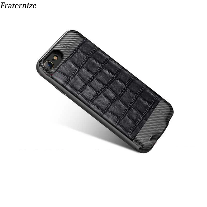 Kopen Slanke Batterij Oplader Voor iphone 6 6 s Echt Leer + carbon + Aluminium Frame Externe Power Bank opladen Cover Cases