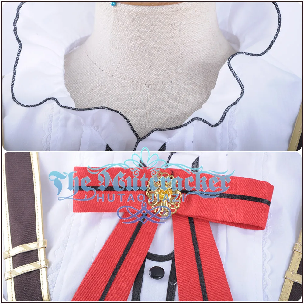 x_01 Game LoveLive!Sunshine!! Aqours Bremen Band Watanabe You Cosplay Costume Women Ruffles Shirt Chocolate Rompers Overalls Hat  (4)