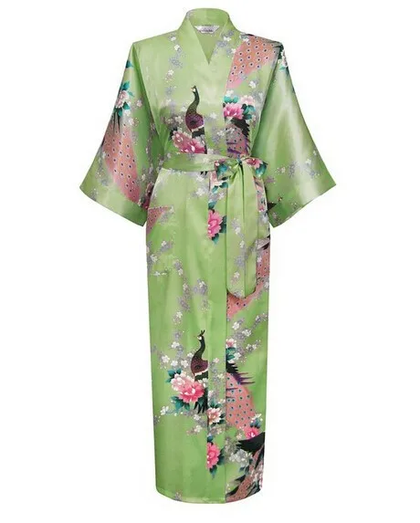 Сливы новые Для женщин удлинить халат-кимоно свадебное платье Ночная рубашка пижамы шелковой атласной плюс Размеры S-XXXL wr0022015 - Цвет: green