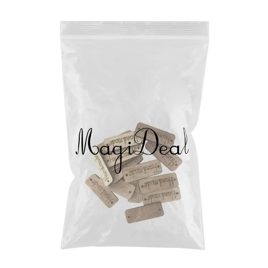 100Pcs Handmade Tag Label Wooden Buttons Wood Handmade Tags Button with 2 Holes for Crafts Sewing Clothing Decoration