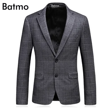 

Batmo 2017 new arrival High quality plaid gray men's wedding dress,casual suit men,men's Business blazer,plus-size 17105