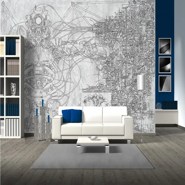 Free Shipping Coffee House Bedroom Bathroom Wallpaper Mural Hand Free Shipping Coffee House Bedroom Bathroom Wallpaper Mural Hand Painted Mechanical Robots Background Wall Decoration Painting