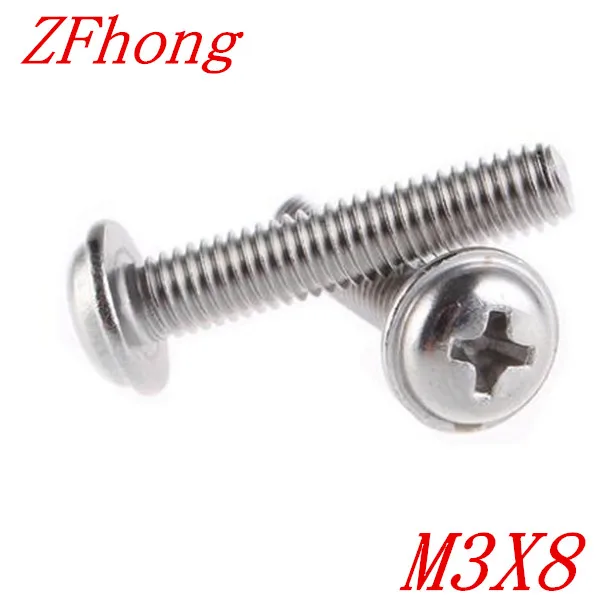 100PCS M3*8 M3 x 8 304 Stainless Steel Phillips Pan Washer Head Machine Screwin Screws from